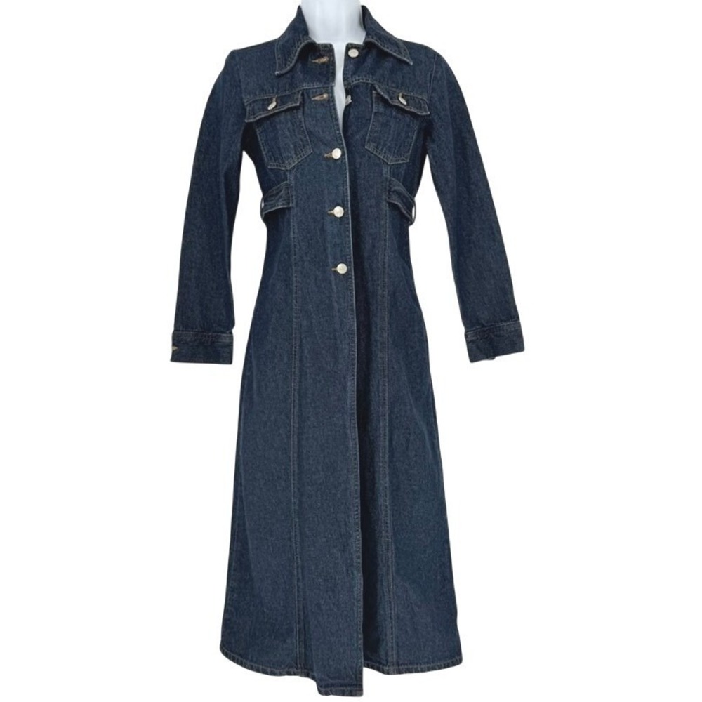 Paris Blues Womens XS Dark Wash Denim Duster Maxi Button Vintage Western Y2K